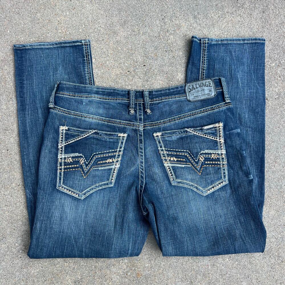 Salvage 36L Anarchy Relaxed Fit Straight Leg Blue Jeans Exclusive for Buckle